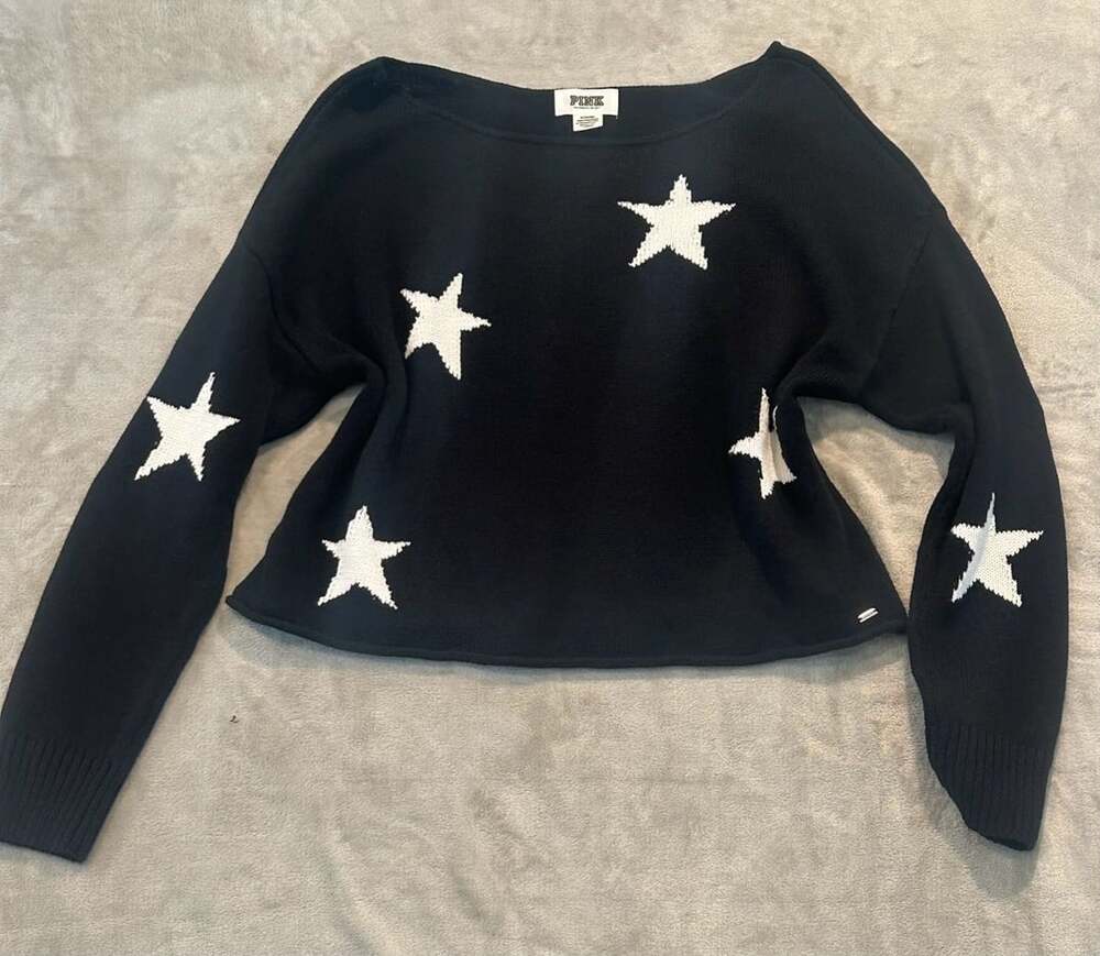 Victoria's Secret Pink Star Sweater Size M Black White Pullover